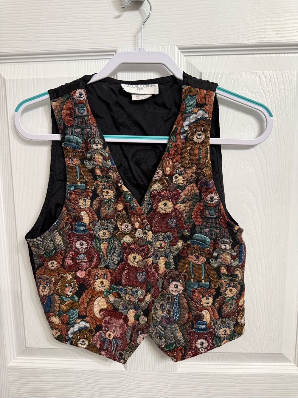 Vintage Casual Corner Teddy Bear Tapestry Vest Cottagecore Grandpa Whimsy M
